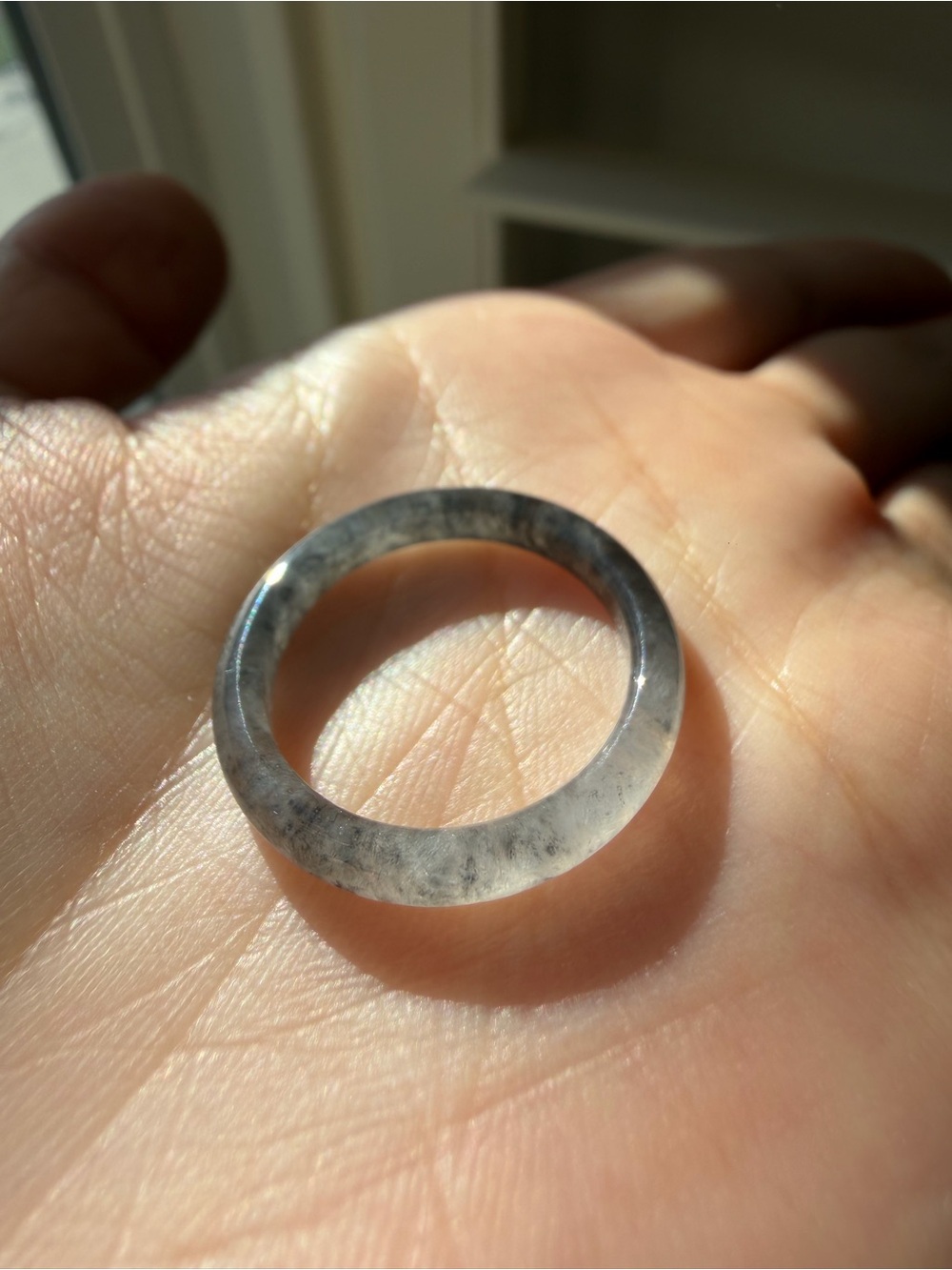 Natural Grade A Burmese Icy Black Jadeite Ring Band (Wuji Jade)